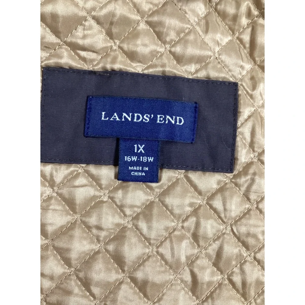 Lands End 1X Womens Dark Brown‎ Quilted Lined Hooded Parka Coat Water Resistant